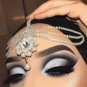 Stonefans Pearl Pendant Head Chain Jewelry Indian Wedding Rhinestone