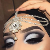 Stonefans Pearl Pendant Head Chain Jewelry Indian Wedding Rhinestone