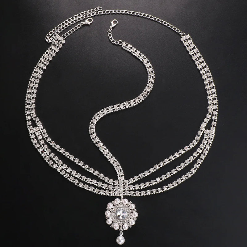 Stonefans Pearl Pendant Head Chain Jewelry Indian Wedding Rhinestone