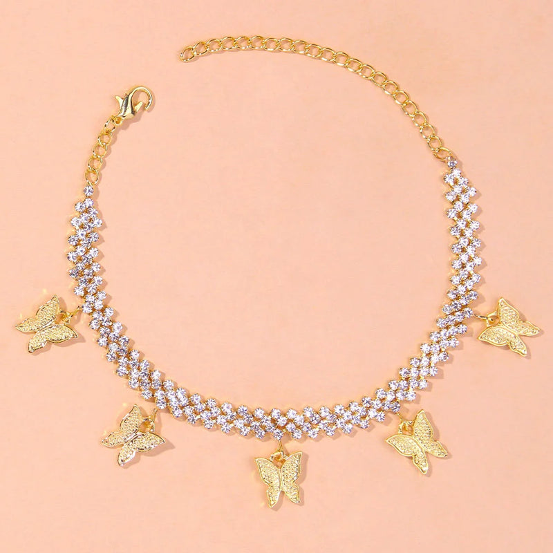Stonefans Ins Butterfly Anklet Rhinestone Charm Foot Chain Beach Accessories