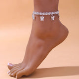 Stonefans Ins Butterfly Anklet Rhinestone Charm Foot Chain Beach Accessories