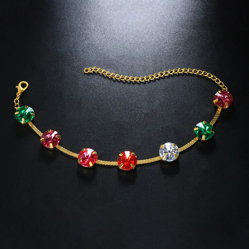 Stonefans Ins Colorful Crystal Anklet Bracelet for Women Boho Beach Foot Jewelry