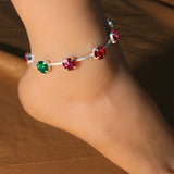 Stonefans Ins Colorful Crystal Anklet Bracelet for Women Boho Beach Foot Jewelry