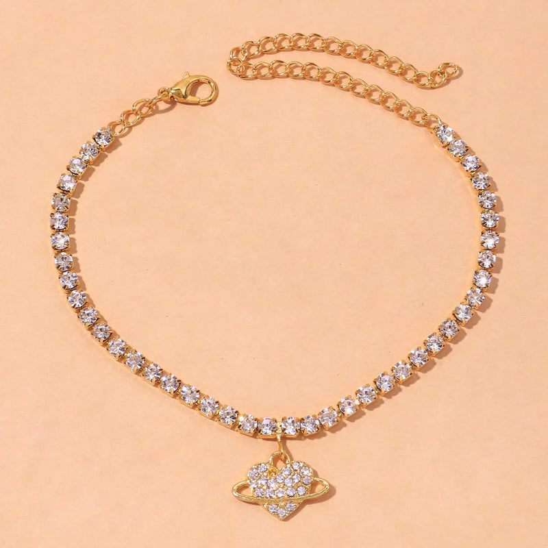 Stonefans Ins Planet Heart Anklet Leg Bracelet Pendant Foot Chain Jewelry
