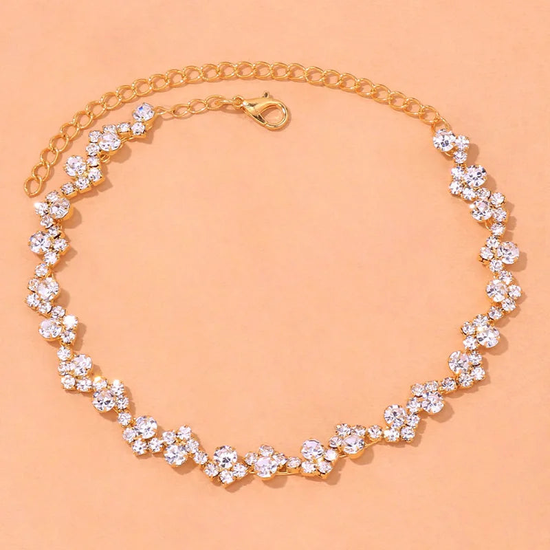 Stonefans Ins Wavy Rhinestone Chain Anklet Bracelet for Women