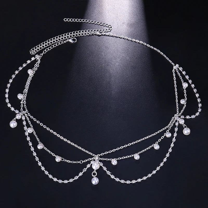 Stonefans Layered Forehead Chain Pearls Bridal Headwear