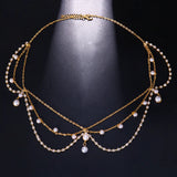 Stonefans Layered Forehead Chain Pearls Bridal Headwear