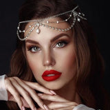 Stonefans Layered Forehead Chain Pearls Bridal Headwear