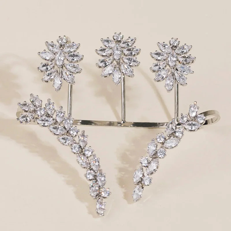 Stonefans Bridal Palm Bangle Zircon Wedding Hand Jewelry Banquet Leaf Bracelet