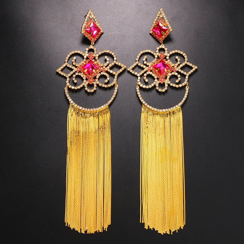 Stonefans Metal Tassel Earrings Statement Jewelry