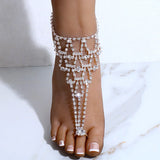 Stonefans Rhinestone Multilayer Toe Ring Anklet Bracelets Women Beach Foot Chain