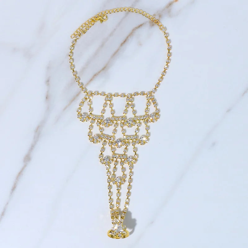 Stonefans Rhinestone Multilayer Toe Ring Anklet Bracelets Women Beach Foot Chain