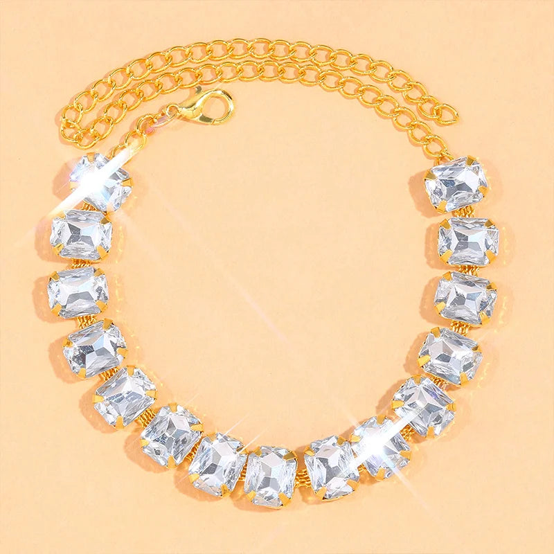 Stonefans Rhinestone Anklet Bracelet Beach Zircon Tennis Chain Sandals Jewelry