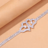 Stonefans Rhinestone Double Heart Anklet Crystal Tennis Chain Bracelet