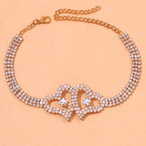 Stonefans Rhinestone Double Heart Anklet Crystal Tennis Chain Bracelet