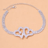 Stonefans Rhinestone Double Heart Anklet Crystal Tennis Chain Bracelet