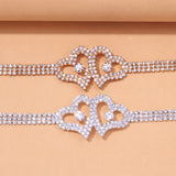 Stonefans Rhinestone Double Heart Anklet Crystal Tennis Chain Bracelet