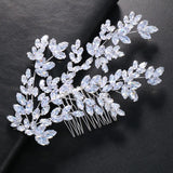 Stonefans Zircon Bridal Leaf Hair Comb Headband for Wedding