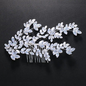 Stonefans Zircon Bridal Leaf Hair Comb Headband for Wedding