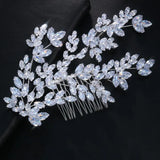 Stonefans Zircon Bridal Leaf Hair Comb Headband for Wedding