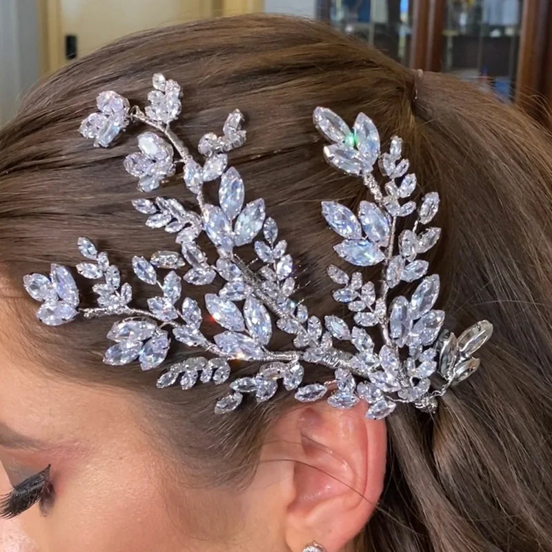 Stonefans Zircon Bridal Leaf Hair Comb Headband for Wedding