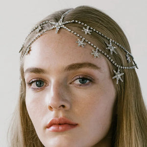 Rhinestone Star Head Chain Jewelry for Women Boho Wedding Hair Accessory