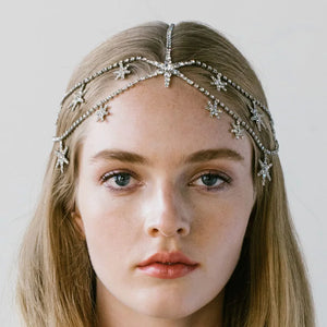 Rhinestone Star Head Chain Jewelry for Women Boho Wedding Hair Accessory