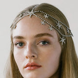 Rhinestone Star Head Chain Jewelry for Women Boho Wedding Hair Accessory