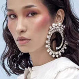 Stonefans Pearl Hoop Earrings Crystal Circle Pendant Women