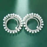 Stonefans Pearl Hoop Earrings Crystal Circle Pendant Women