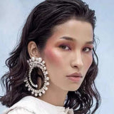 Stonefans Pearl Hoop Earrings Crystal Circle Pendant Women