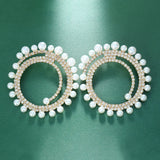 Stonefans Pearl Hoop Earrings Crystal Circle Pendant Women