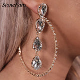 Stonefans Bright Hoop Earring Piercing Rhinestone Christmas Pendant Gift