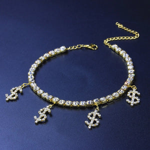 Stonefans Dollar Sign Rhinestone Anklet Charm Foot Jewelry