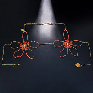 Stonefans Pink Flower Chest Chain Jewellery Bra Harness Crystal Sexy Lingerie
