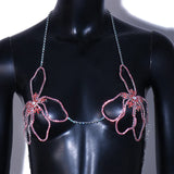 Stonefans Pink Flower Chest Chain Jewellery Bra Harness Crystal Sexy Lingerie