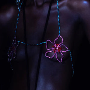 Stonefans Pink Flower Chest Chain Jewellery Bra Harness Crystal Sexy Lingerie