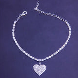 Stonefans Rhinestone Chain Heart Charm Anklet for Women