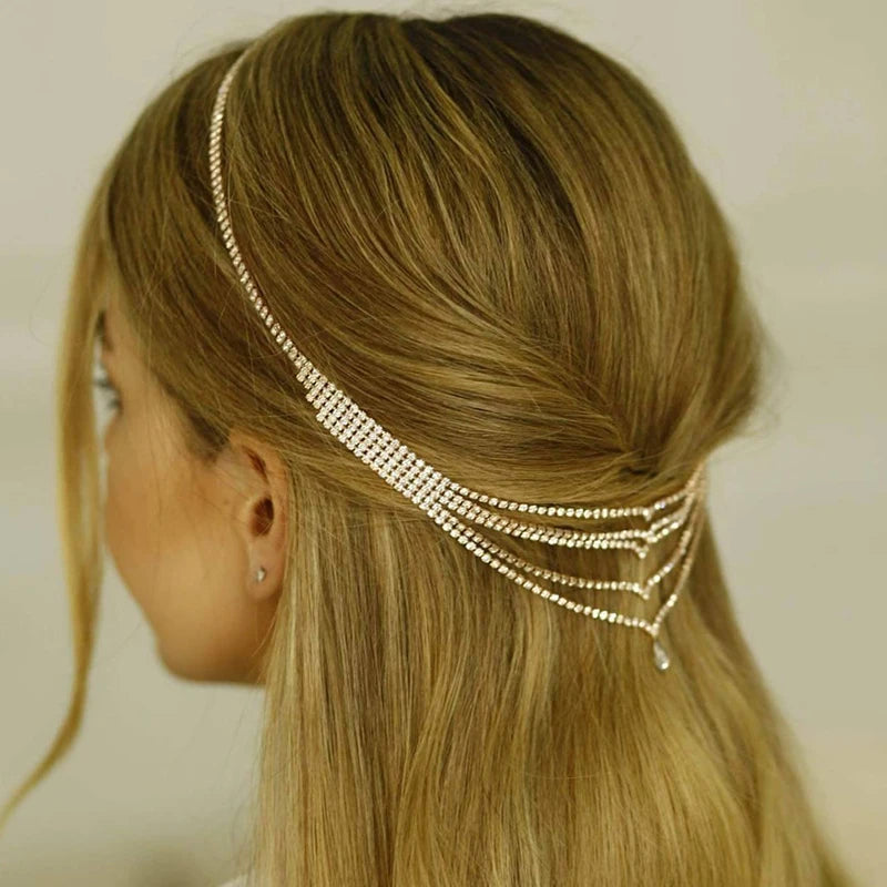 Stonefans Rhinestone Wedding Headpiece for Women Multi-layer Hair Chain