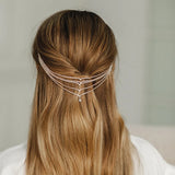 Stonefans Rhinestone Wedding Headpiece for Women Multi-layer Hair Chain