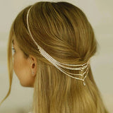 Stonefans Rhinestone Wedding Headpiece for Women Multi-layer Hair Chain