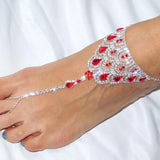 Stonefans Red Crystal Anklet Rhinestone Foot Chain Women Boho Toe Sandal Jewelry