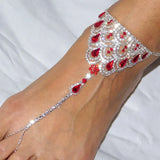 Stonefans Red Crystal Anklet Rhinestone Foot Chain Women Boho Toe Sandal Jewelry