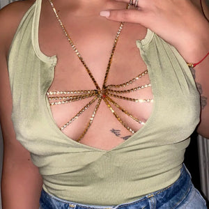 Stonefans Rhinestone Bralette Body Chain Harness for Women