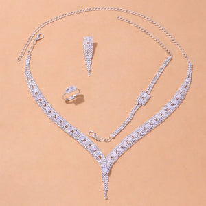 Stonefans Silver Geometric Rhinestone Bridal Jewelry Set