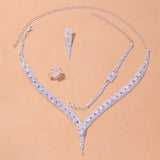 Stonefans Silver Geometric Rhinestone Bridal Jewelry Set