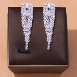 Stonefans Silver Geometric Rhinestone Bridal Jewelry Set