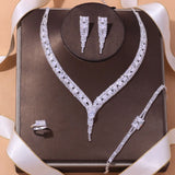 Stonefans Silver Geometric Rhinestone Bridal Jewelry Set
