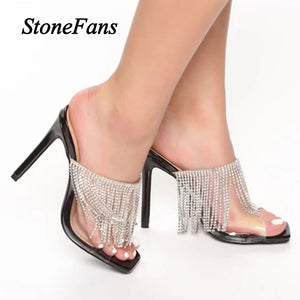 Stonefans Silver Rhinestone Barefoot Sandal Anklet with Tassel
