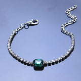 Stonefans Rhinestone Chain Green Crystal Bracelet for Women Square Bracelet
